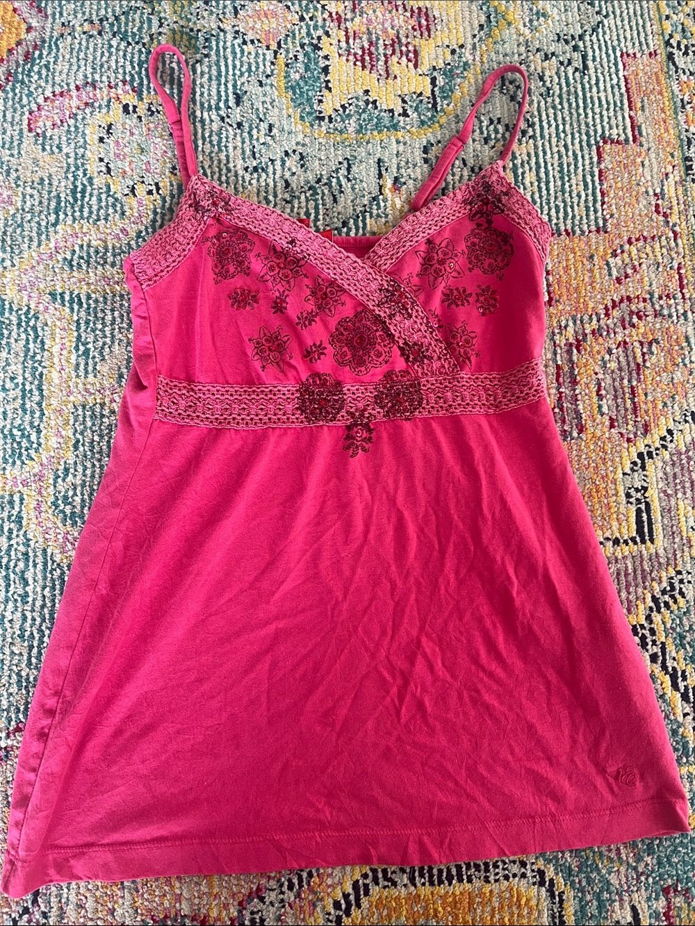 Y2K beaded pink babydoll tank top